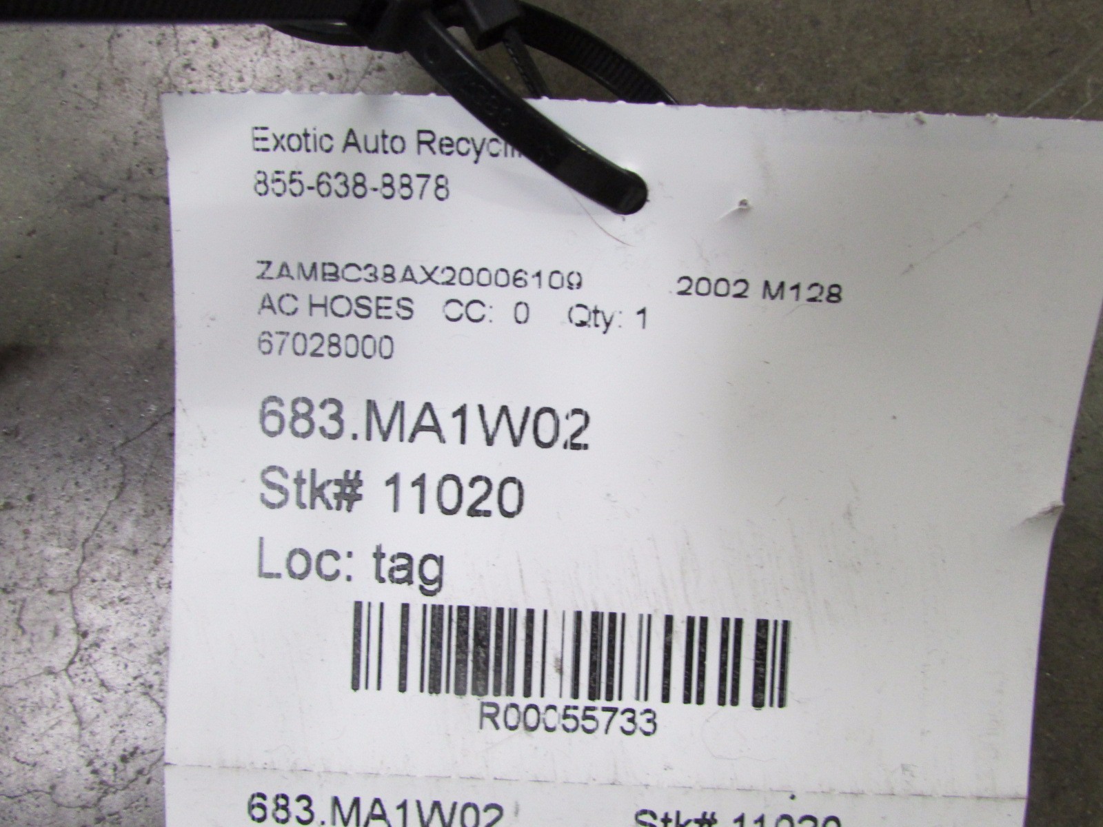 Maserati Coupe, Spyder, A/C Hose, Union To Compressor, Used, P/N 67028000