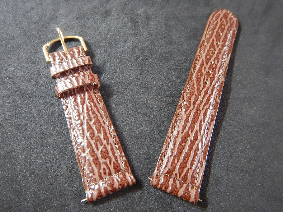 Bracelet montre 20mm marron - Cuir de vachette véritable façon requin - Fabrication Artisanale
