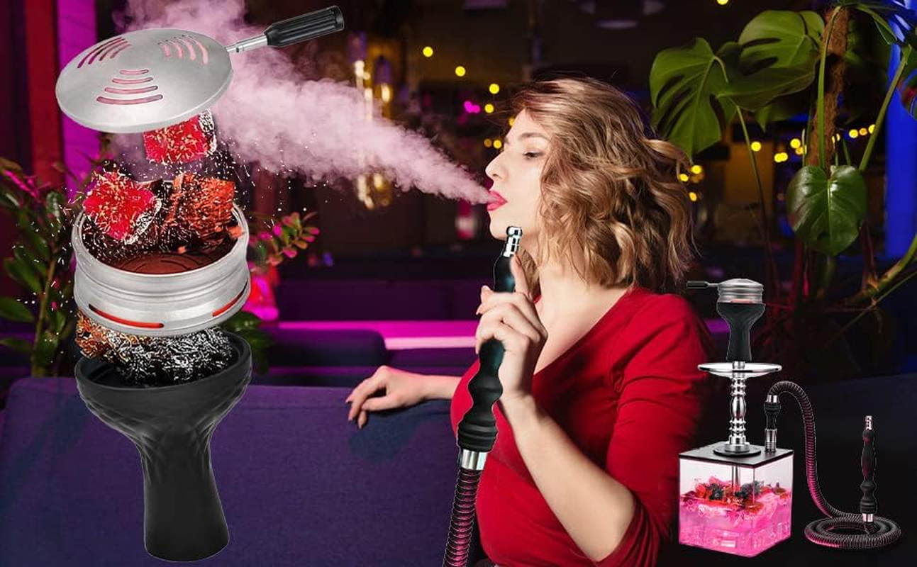 Hookah Set Cube Square Acrylic Hookahs Shisha Kit with LED Light Tongs