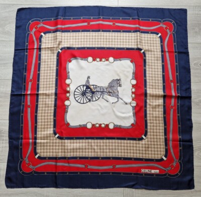 CELINE SCHAL 100% Seide Kutsche Pferd / CELINE Silk SCARF - 90x90cm