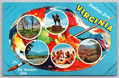 Greetings from Virginia VA~Painter's Pallet Multiple Views UNPTD c1963 Postcard