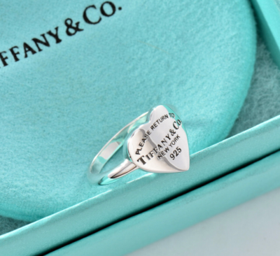 Size 8 Please Return To Tiffany & Co Silver Heart Signet Ring in