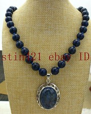 Natural 10mm Blue Egyptian Lapis lazuli Round Gemstone Pendant Necklace 16-28'' 