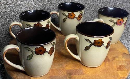 Mikasa Gourmet Basics Briar Rose Coffee 12oz Mug Sand Red Stoneware (Set of 5)