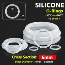 6mm Cross Section O-Rings Silicone Rubber VMQ Seals Clear FOOD GRADE 16-588mm ID