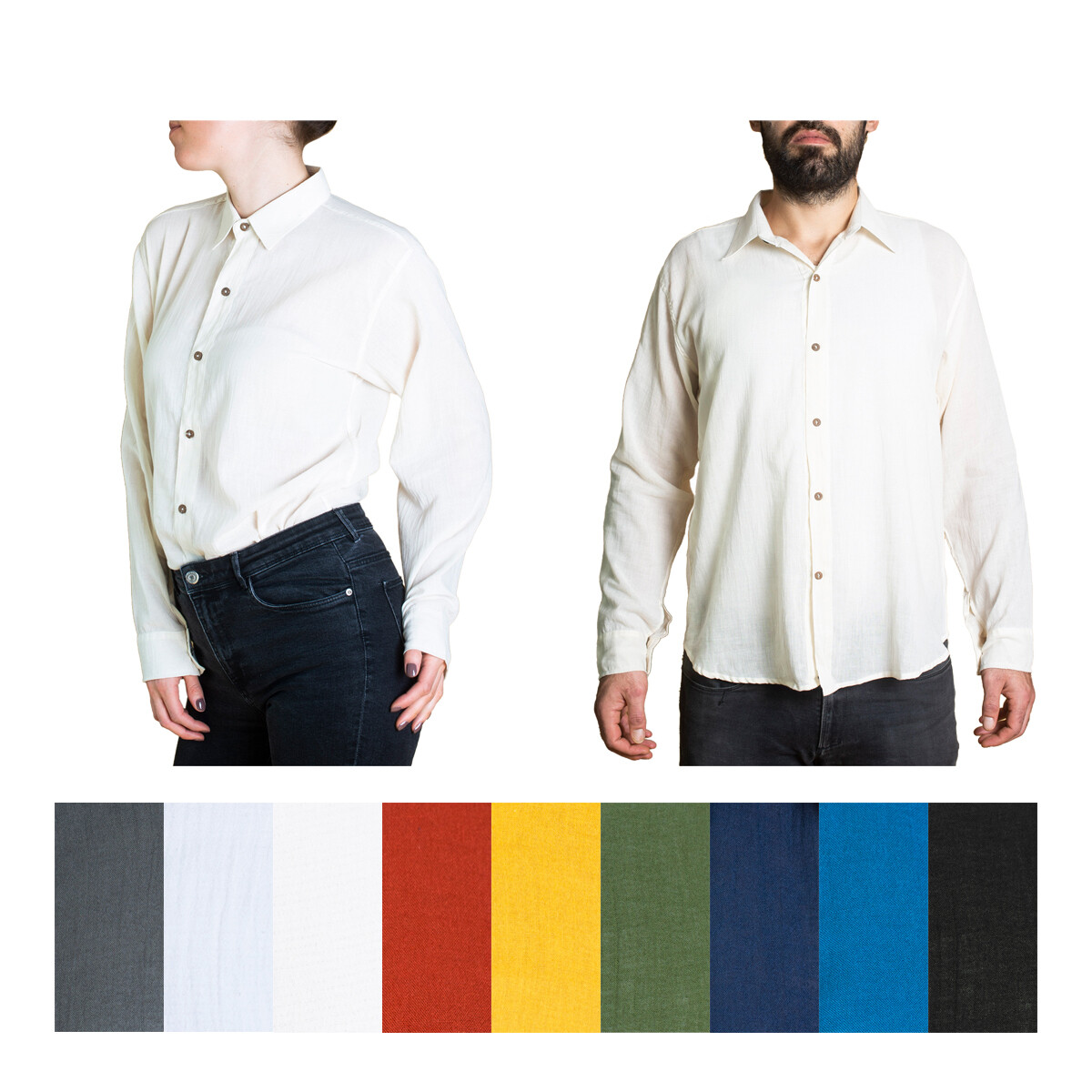 PANASIAM Camisa de Verano con Cuello, Unisex Aireado Tejido Natural, Camisa Casual FAIR