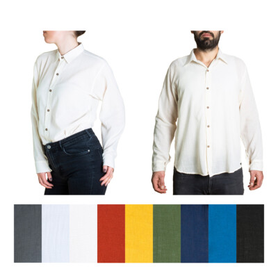 PANASIAM Sommer Hemd mit Kragen, Unisex luftiger Naturstoff, Freizeithemd FAIR