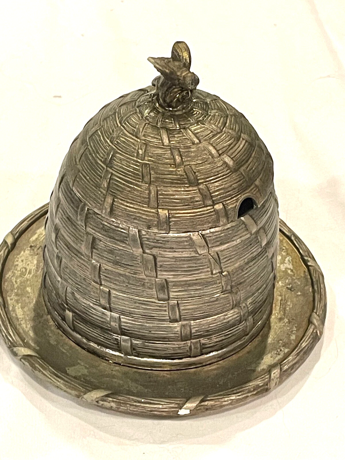 CORBELL & CO SILVER PLATE GLASS LINER HONEY BEE HONEY JAR -FREE SHIP