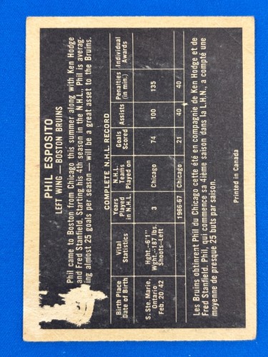 1967-68 Topps #32 PHIL ESPOSITO * See Pics for Condition Poor * Back - Picture 4 of 5