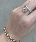 Rare Return to Tiffany & Co NY Dangling Round Tag Ring Metal Rubedo Silver Sz 7