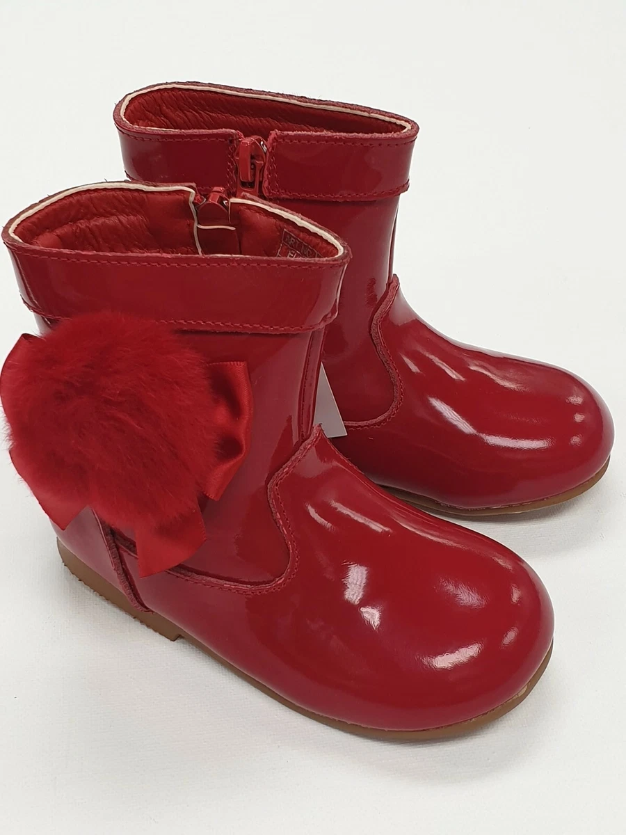 BEAU KID Beau Kid Girls Patent Red Leather Pom Boots Size UK 5