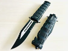 8.5” Black Military Tactical Spring Assisted Open Blade Folding Pocket Knife
