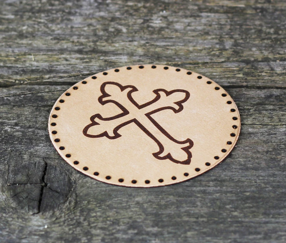 Cross leather patch, Religious sew, Christian accessories, Leather accessories. - Image 2 of 4