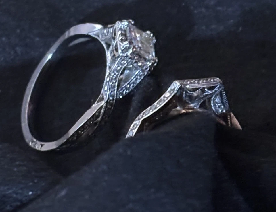 Juego de alianza de boda de compromiso de oro blanco de 18 k con diamantes talla princesa Foto 4 de 4