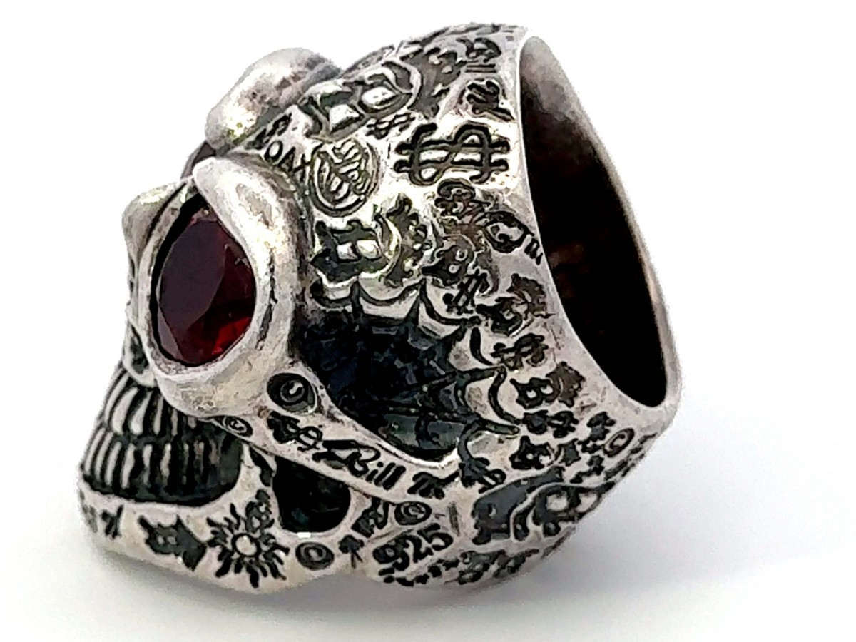 BWL Bill Wall Graffiti Master Skull Red Eyes Sterling Silver BWL Bill Wall Graffiti Master Skull Red Eyes Sterling Silver