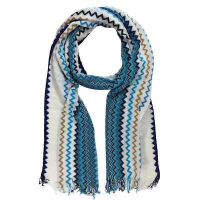 100% New Missoni Scarf Women Shawl Zigzag Aqua Fringe Gift