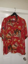Citron Santa Monica Shirt Mens Sz 2 Red Silk Asian Art Deco Print Button Up