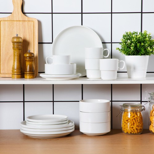 LOVECASA Juego de Vajilla Blanca 16 Piezas Porcelana Cocina Platos Cuencos Tazas Redondas - Imagen 12 de 12