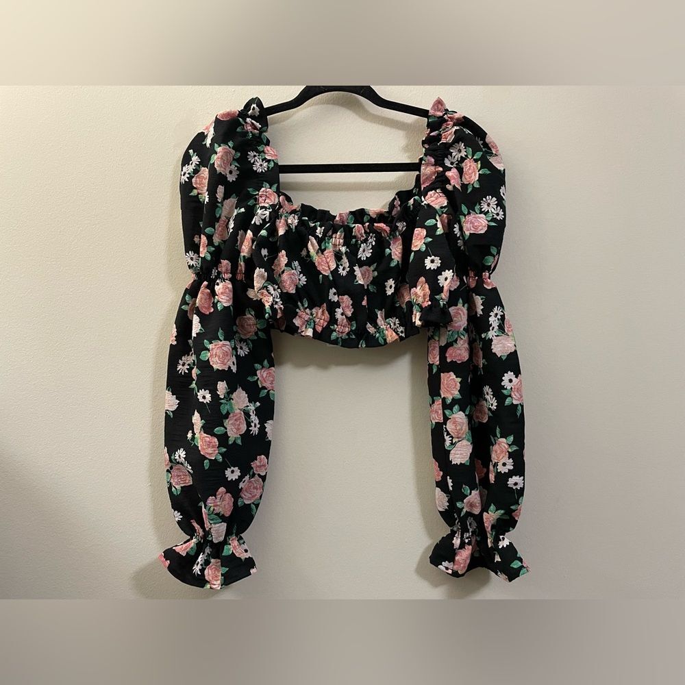 NWT H&M Floral Balloon Sleeve Crop Top - S