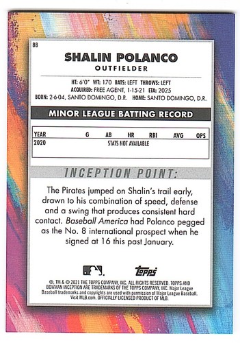 2021 Bowman Inception #88 Shalin Polanco Rookie (ref 73062) - Picture 2 of 2
