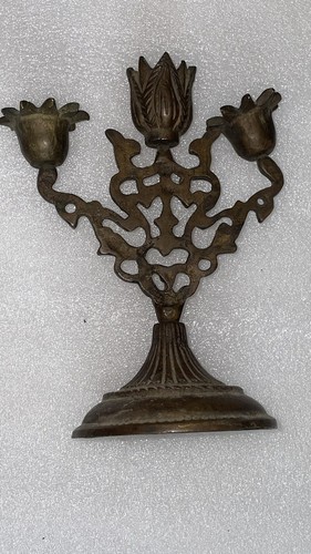 Brass Gold Candlestick Holder 3 Candle Stand Candle Holder Vintage Antique - Picture 3 of 7