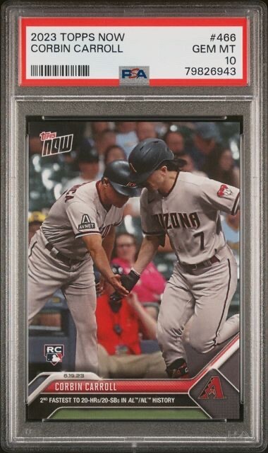 CORBIN CARROLL * PSA 10 * 2023 TOPPS NOW * 2ND FASTEST TO 20/20 * ROOKIE #466
