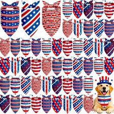 50 PCS 4th of July Dog Bandanas Bulk Patriotic Red White Blue 19.7x13.8"
