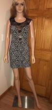 Nasty Gal Black White Animal Print Sleeveless Lace Bodycon Short Dress Women M