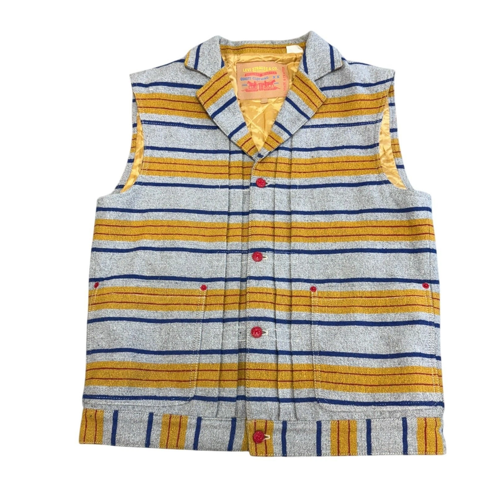 Levi's Made & Crafted Striped Blanket Vest Yellow Grey Mens Small