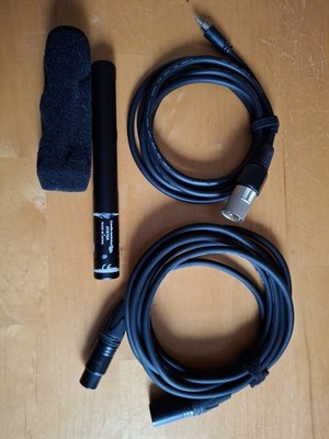 Audio-Technica AT875R Condenser Microphone with Windscreen, Cords, and Adapters.