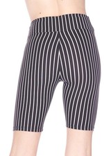 Buttery Soft Black Pinstripe Plus Size Biker Shorts - 3 Inch Waist Band