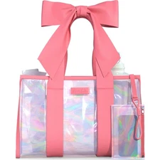 PRISM TOTE Bag PINK Holographic Soap Bubble Style Tip-Proof Washable Beach Carry