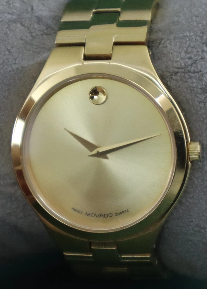 Reloj pulsera de lujo MOVADO cuarzo esfera dorada funcionando para hombre correa de acero ''Mantente elegante" Foto 2 de 4