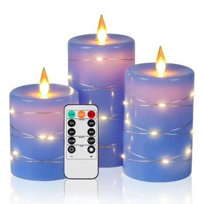 Da by 3er Pack blaue flammenlose LED Kerzen mit Lichterkette, 3#blau, 