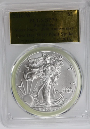 2016 W PCGS SP70 Burnished Silver Eagle 30th Anniversary First Day West Point
