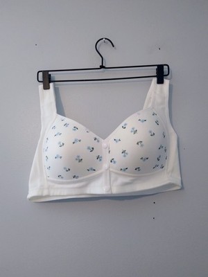 Daisy Bra 2XL Front Snap Easy & Convenient Blue White Floral Wireless