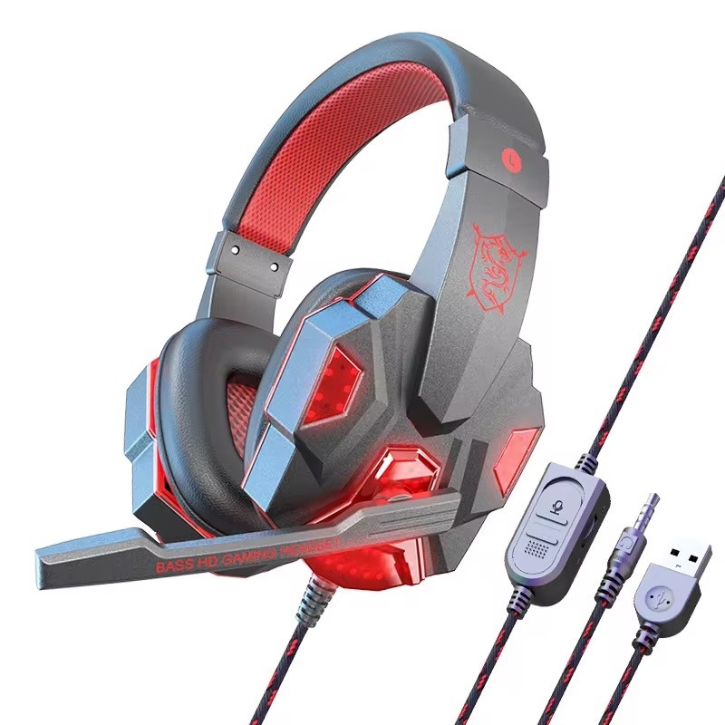 LED Gaming Headset with Mic & Sound Adapter – 3.5mm + USB – Xbox S/X PS4 PS5