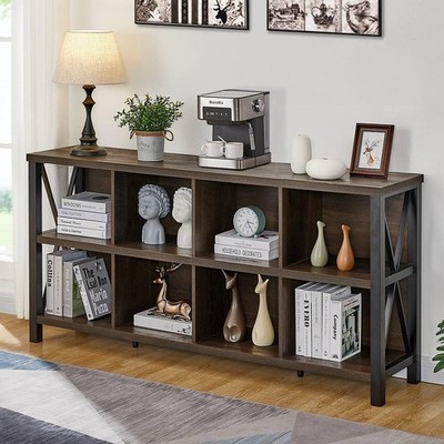 NEW FATORRI 8 Cube Storage Organizer Bookshelf, 62 Inch Rustic Wood Horizontal