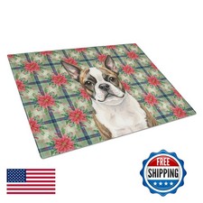 Caroline's Treasures Brindle Boston Terrier Christmas Poinsettias Glass Cutting