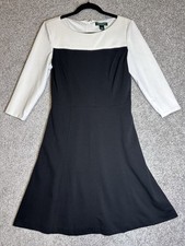 Lauren Ralph Lauren Dress Size 8 Black White Boat Neck Fit Flare Colorblock