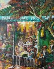 Tableau Café Paris Art Original Street Café Artwork Restaurant Wall Art Café