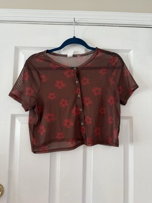 PAC Cares Women s Medium Brown Mesh Short Sleeve Crop Top Shirt