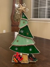 Stained glass silver plated Christmas Tree for voltive candle 8"X5" star on top