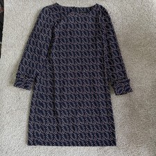 Banana Republic Dress Womens M Blue Geometric Long Sleeve Shift Knee Length