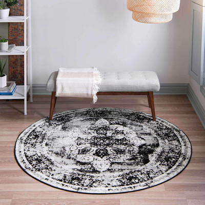 Unique Loom Sofia Collection Area Rug - Salle Garnier 5 3 Round Black/ Ivory