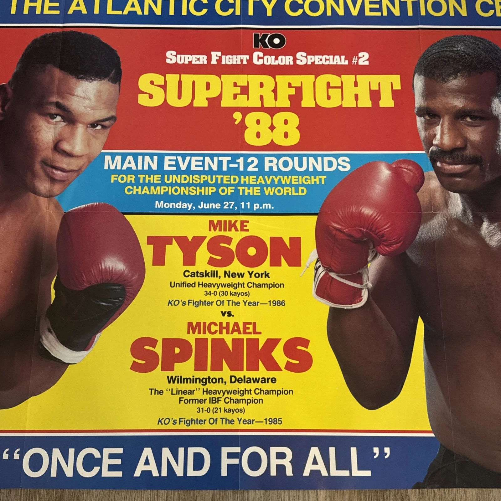 1988 KO Boxing Mike Tyson Vs Michael Spinks Super Fight Poster 32”x22” Rare HTF - 画像3/13