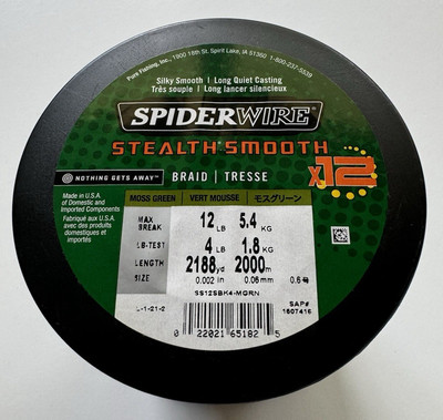 Spiderwire Stealth Smooth X12 Moss Green Braid -4lb -2188yd -Braid Fishing Line