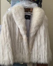 VTG 80's NATURAL SILVER BLUE FOX FUR Jacket Size S Petite Scandinavian Fur Coat