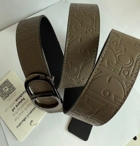 Christian Dior Beige  Leather Monogram Belt Men’s Size 100 cm Fits 34/36 Waist