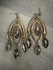 Antique Gold Chandelier Earrings With Black Crystal Dangles